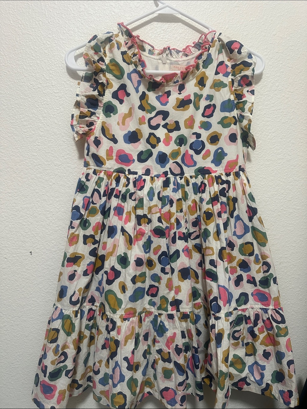 Pink Chicken Multicolor Leopard Print Tiered Dress - White Base